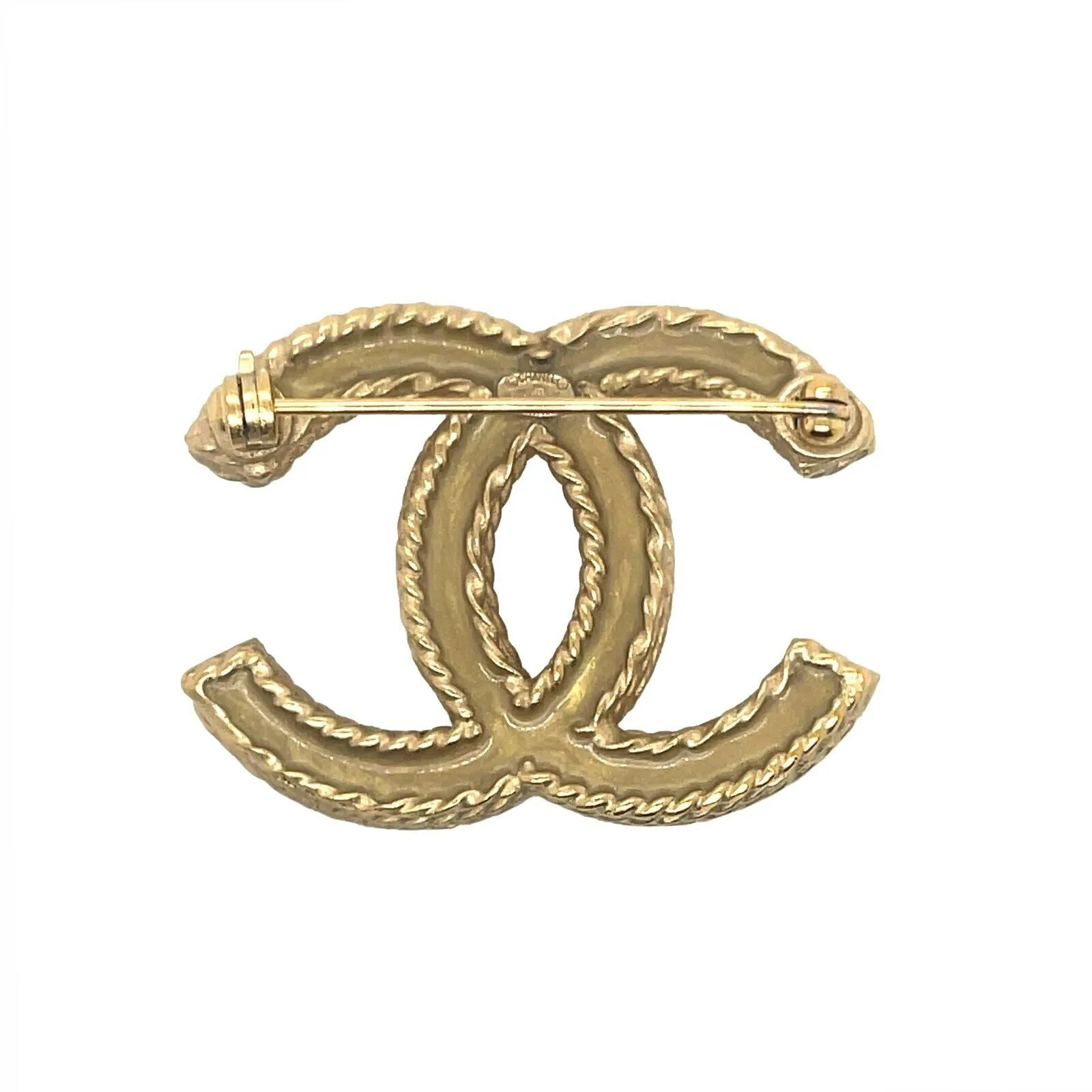 CHANEL -16V Clear and Grey Strass CC Logo - Clear / Grey / Gold Brooch w/ Box