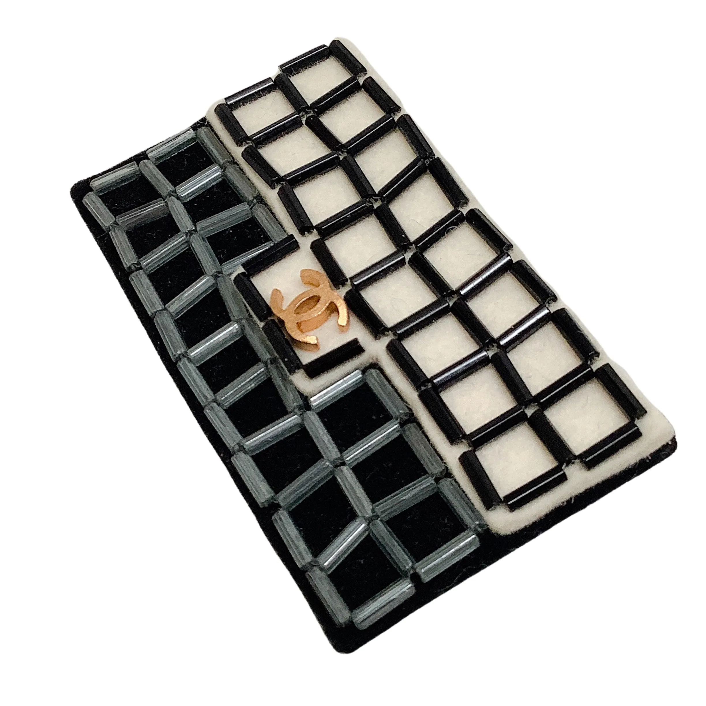 Chanel 2002 Black / Ivory Felt and Beaded Flap Bag Brooch