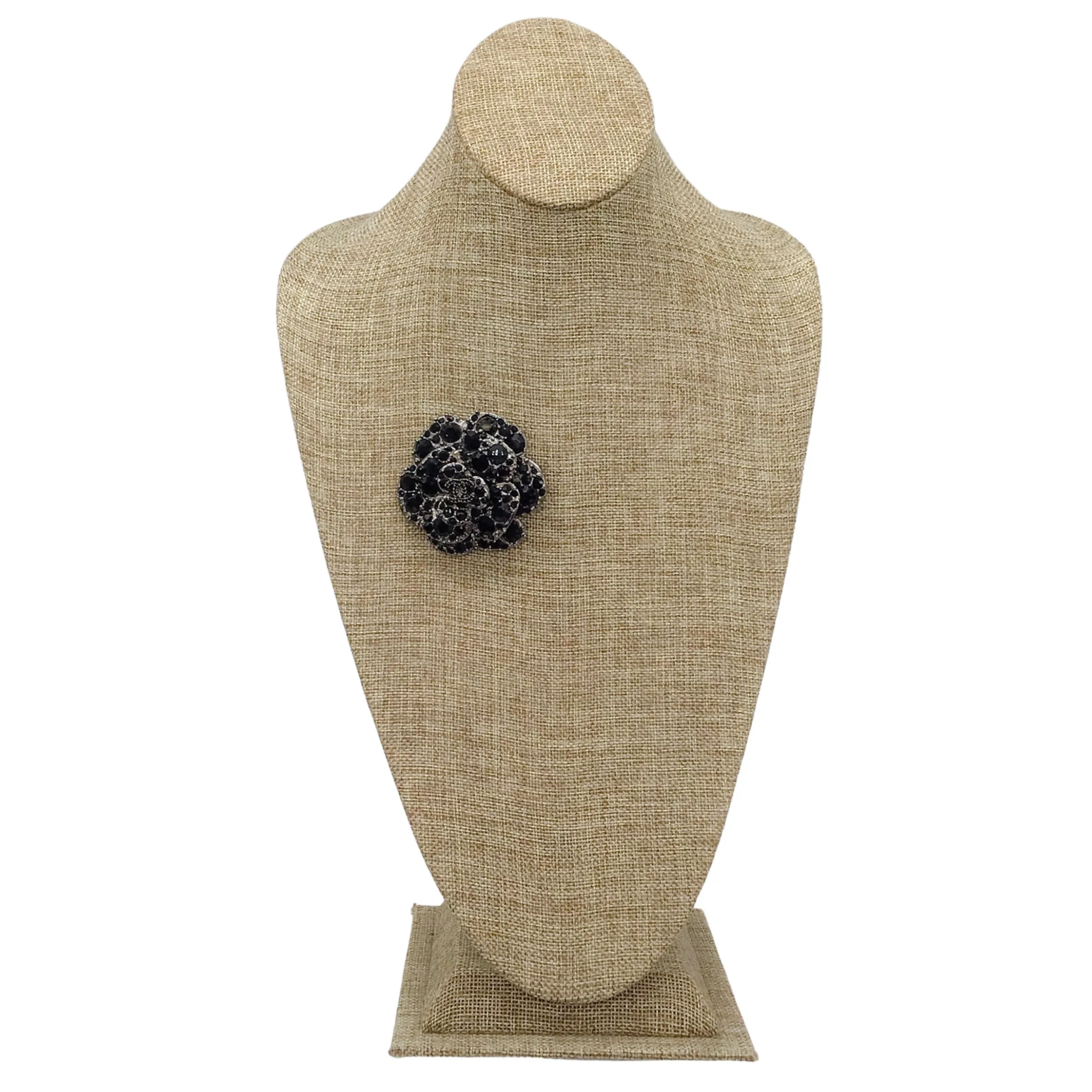 Chanel Black CC Logo Rhinestone Embellished Metal Strass Ruthenium Camellia Brooch