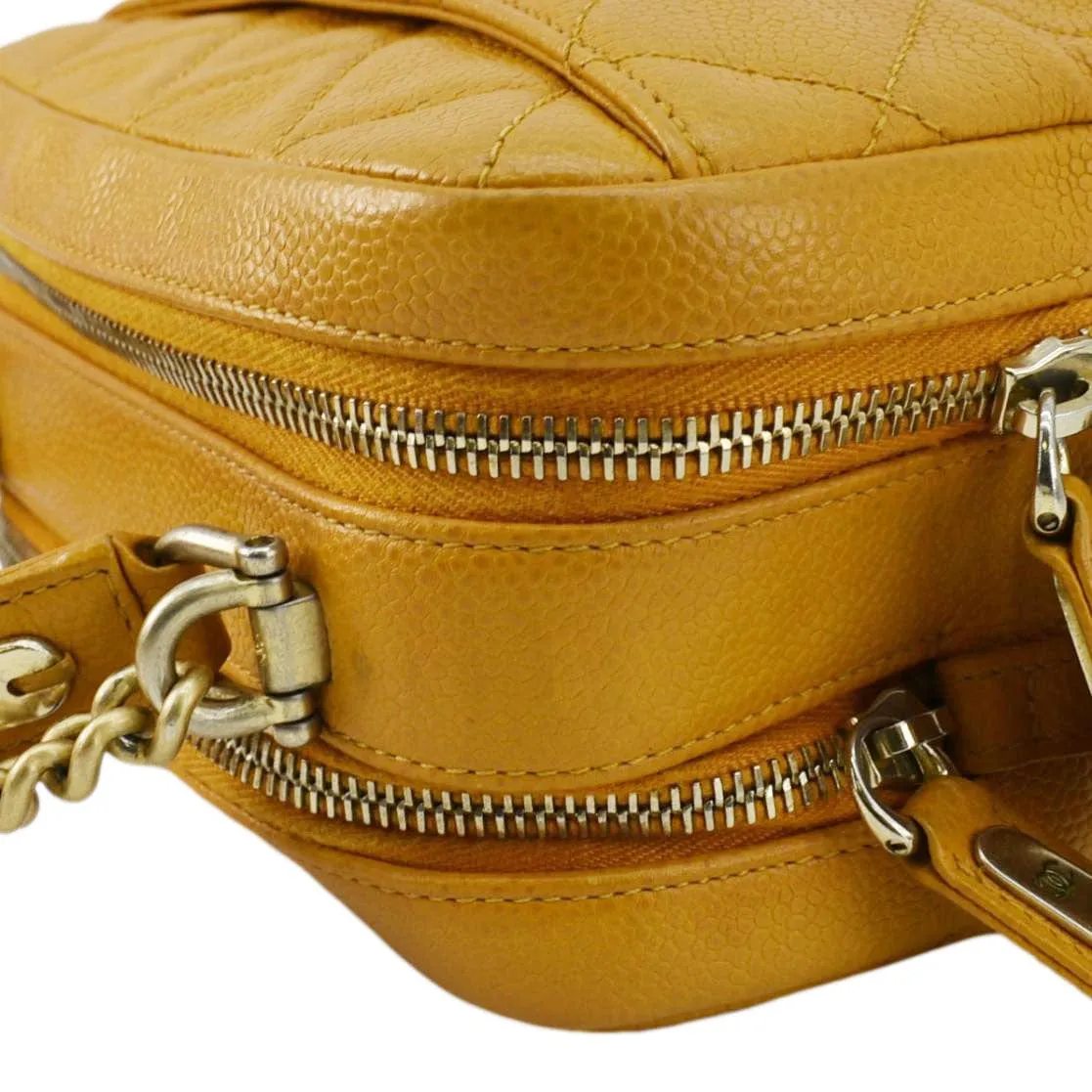 CHANEL Carry Around Mini Quilted Caviar Leather Bowling Bag Yellow
