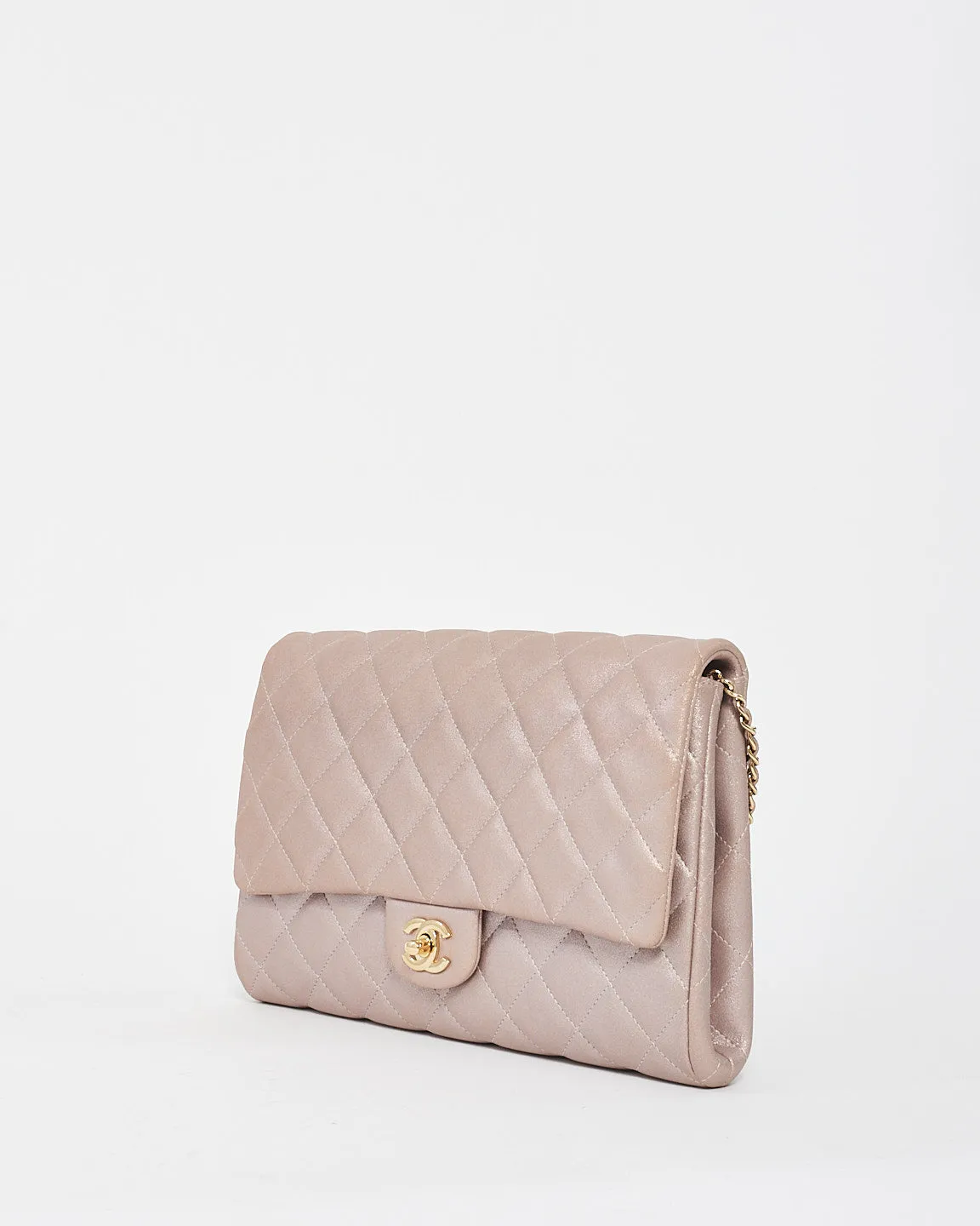 Chanel Pink Iridescent Metallic Calfskin Single Flap Shoulder Bag