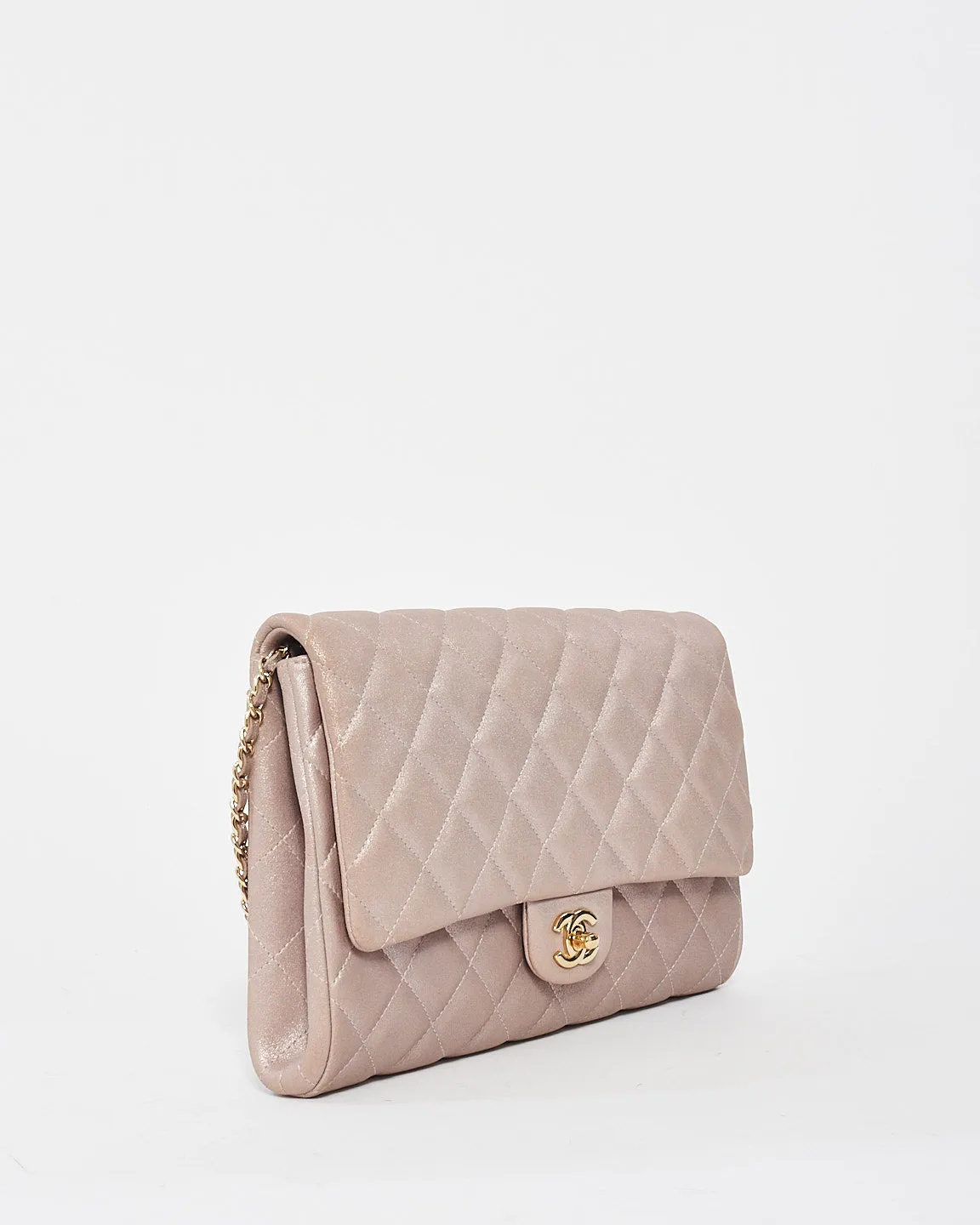 Chanel Pink Iridescent Metallic Calfskin Single Flap Shoulder Bag