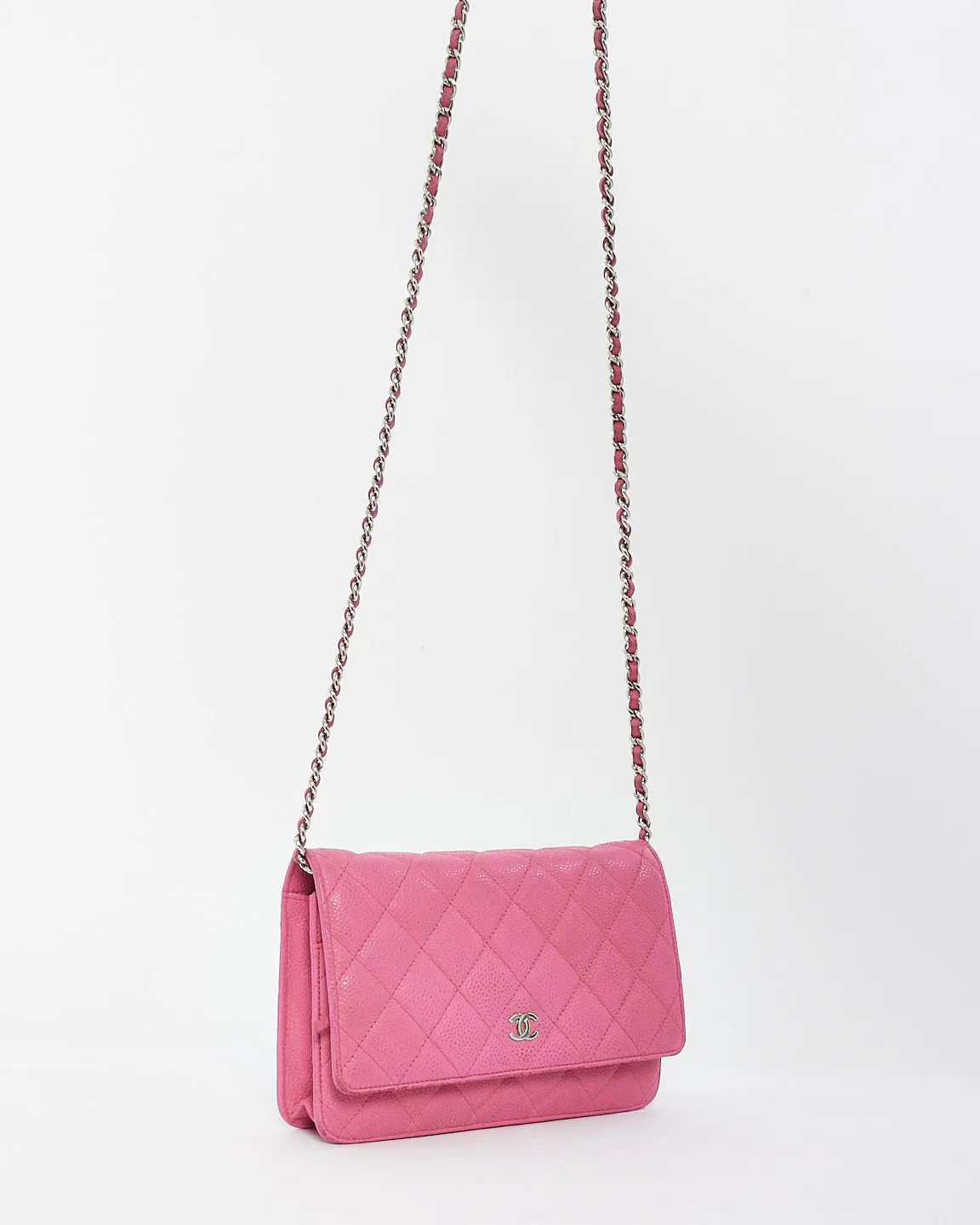 Chanel Pink Quilted Caviar Leather CC Wallet On Chain Bag