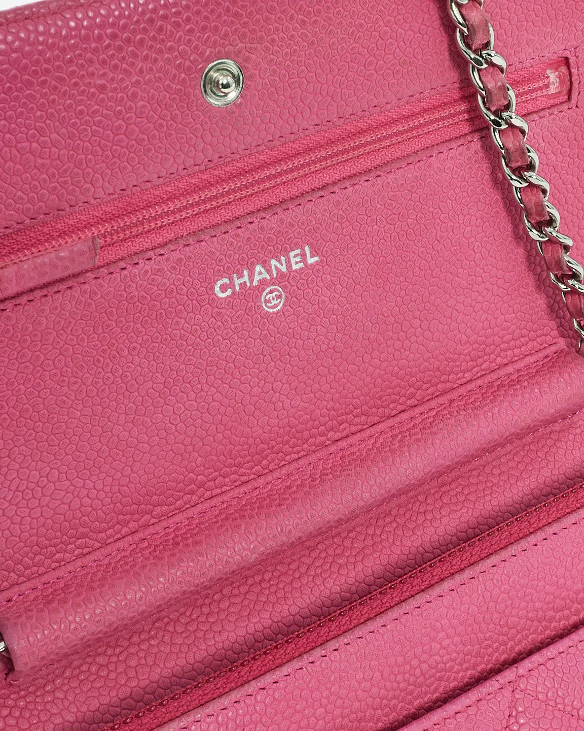 Chanel Pink Quilted Caviar Leather CC Wallet On Chain Bag