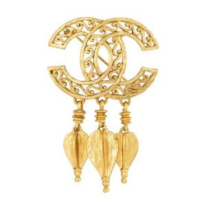 Chanel Vintage Brooch Circa 1995 Fall CC Logo Tassel Yellow Gold Tone