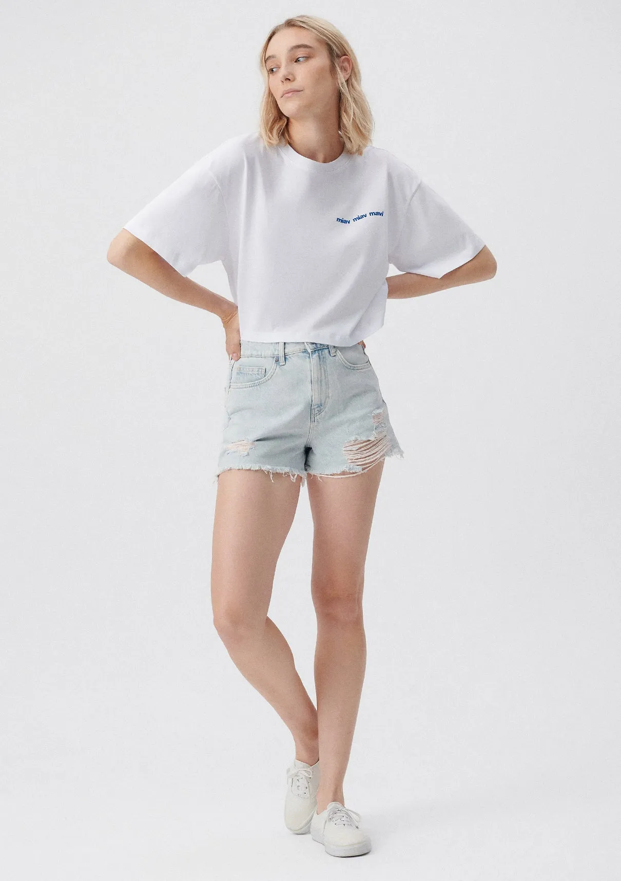 Cherry Bleached Denim Jean Shorts