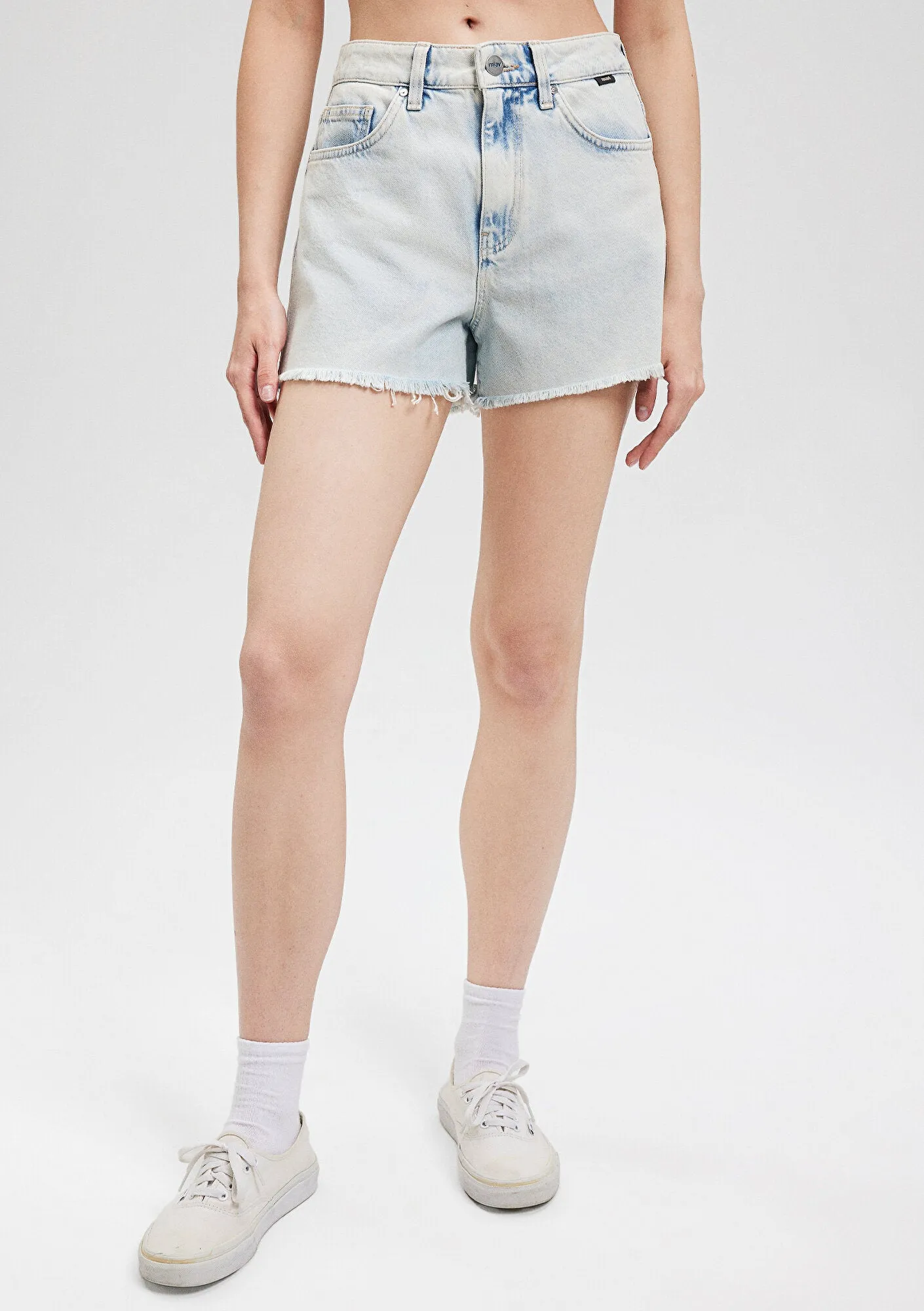 Cherry Bleached Denim Jean Shorts