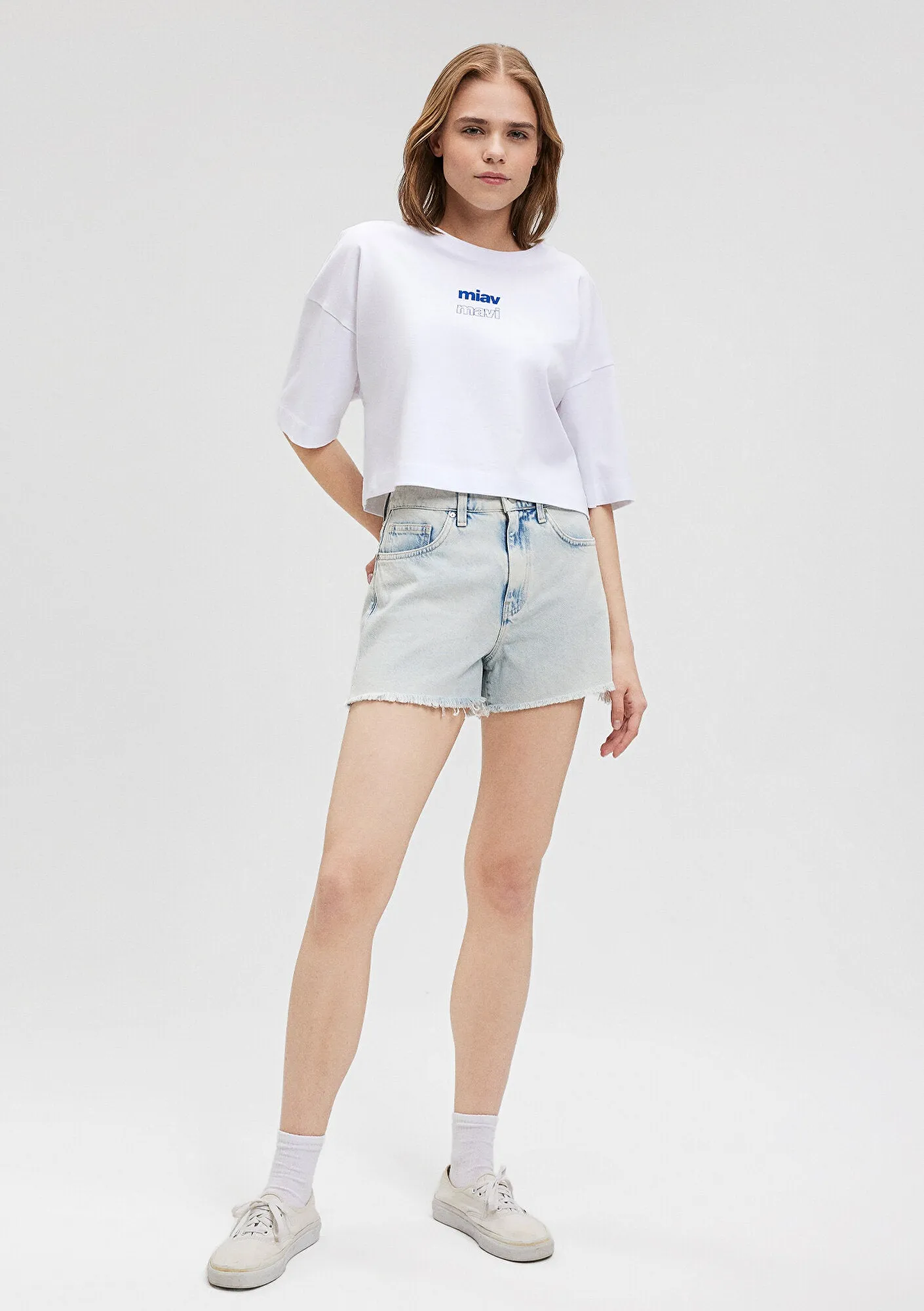Cherry Bleached Denim Jean Shorts