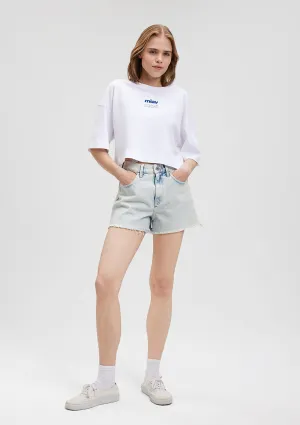 Cherry Bleached Denim Jean Shorts