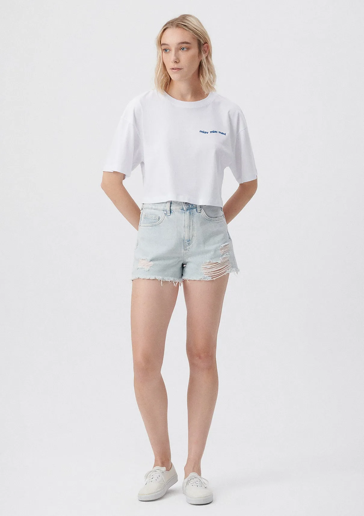 Cherry Bleached Denim Jean Shorts