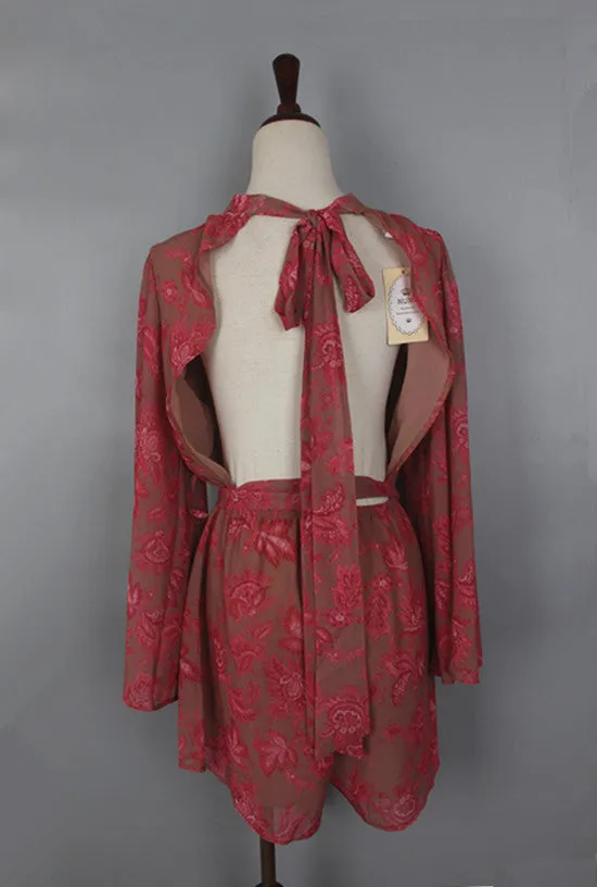 Chiffon print backless rompers