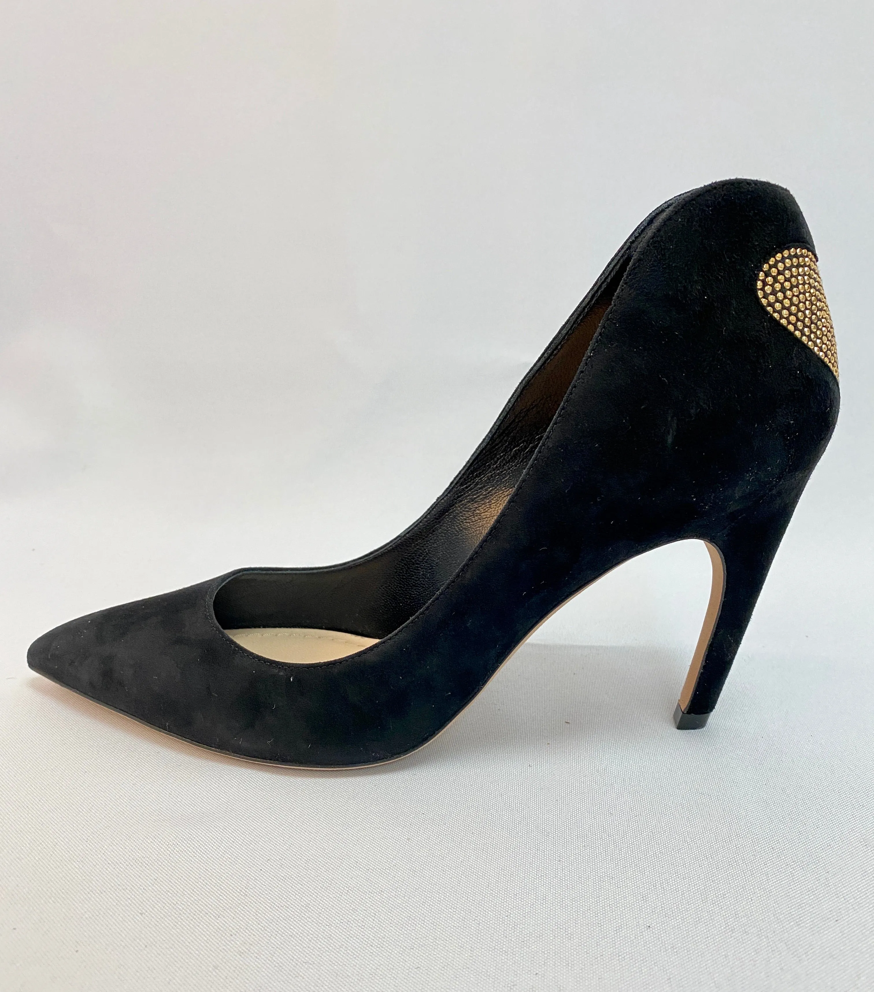 Christian Dior Black Suede Pump with Gold Studded Heart