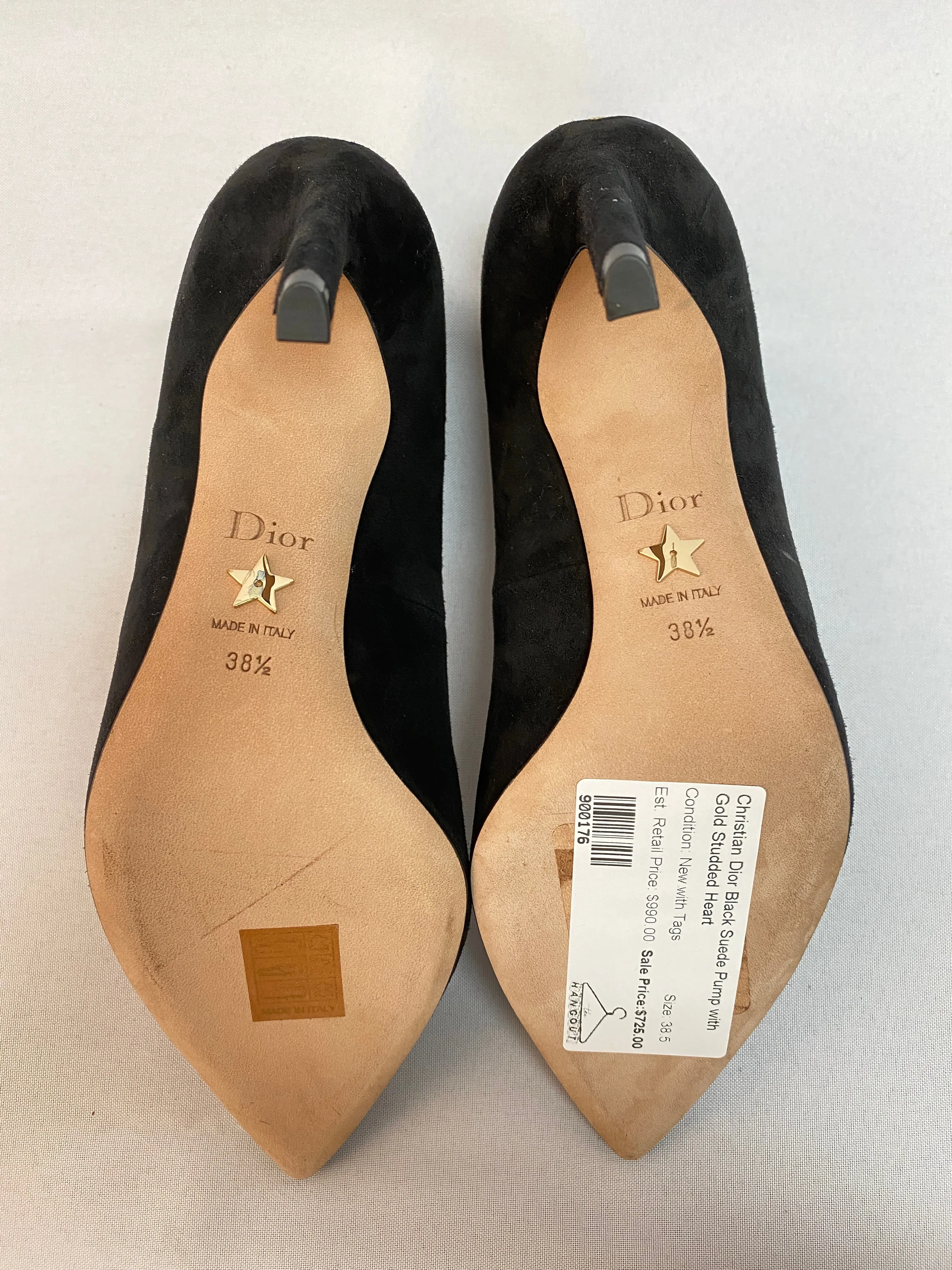 Christian Dior Black Suede Pump with Gold Studded Heart