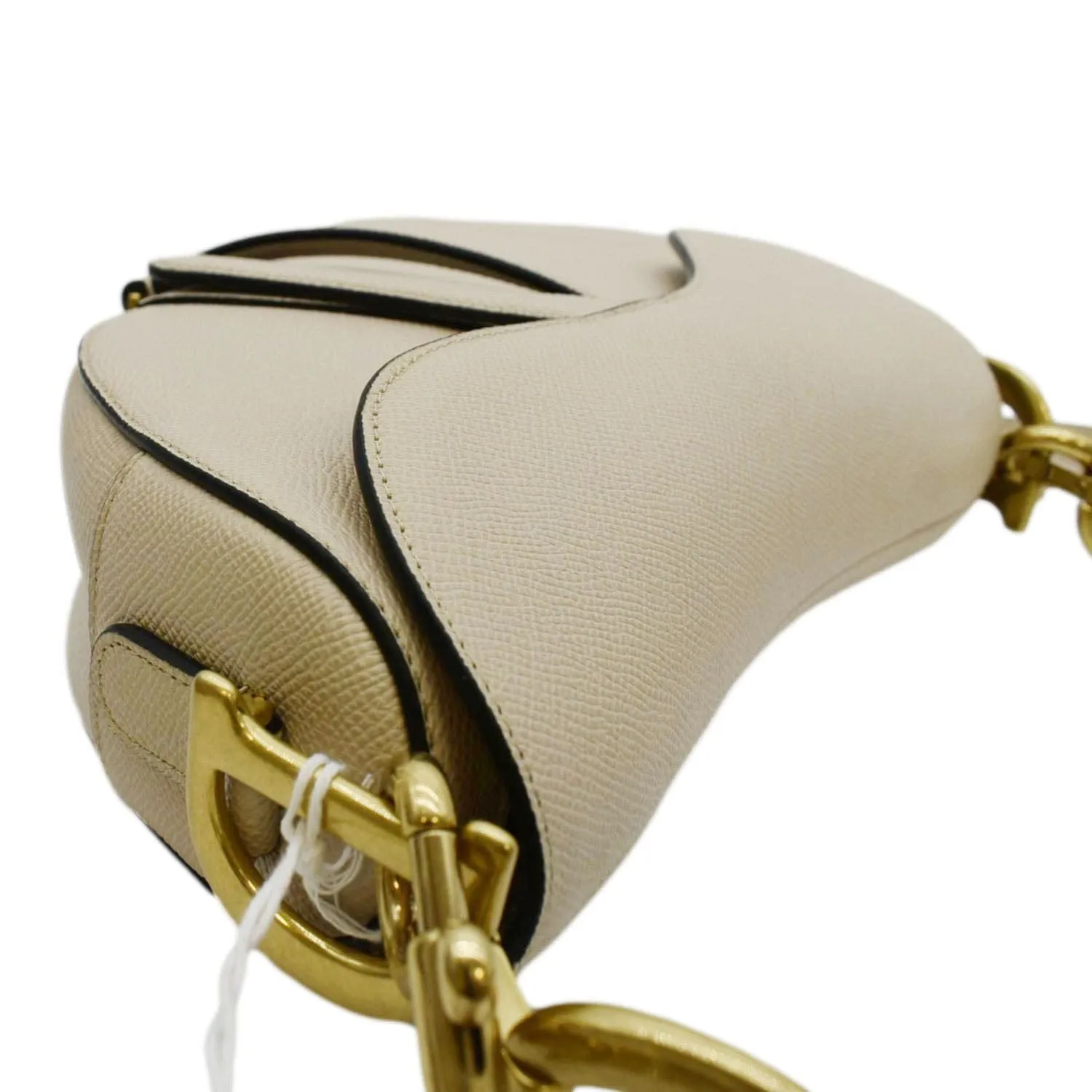 CHRISTIAN DIOR Saddle Grained Calfskin Leather Satchel Shoulder Bag Caramel Beige