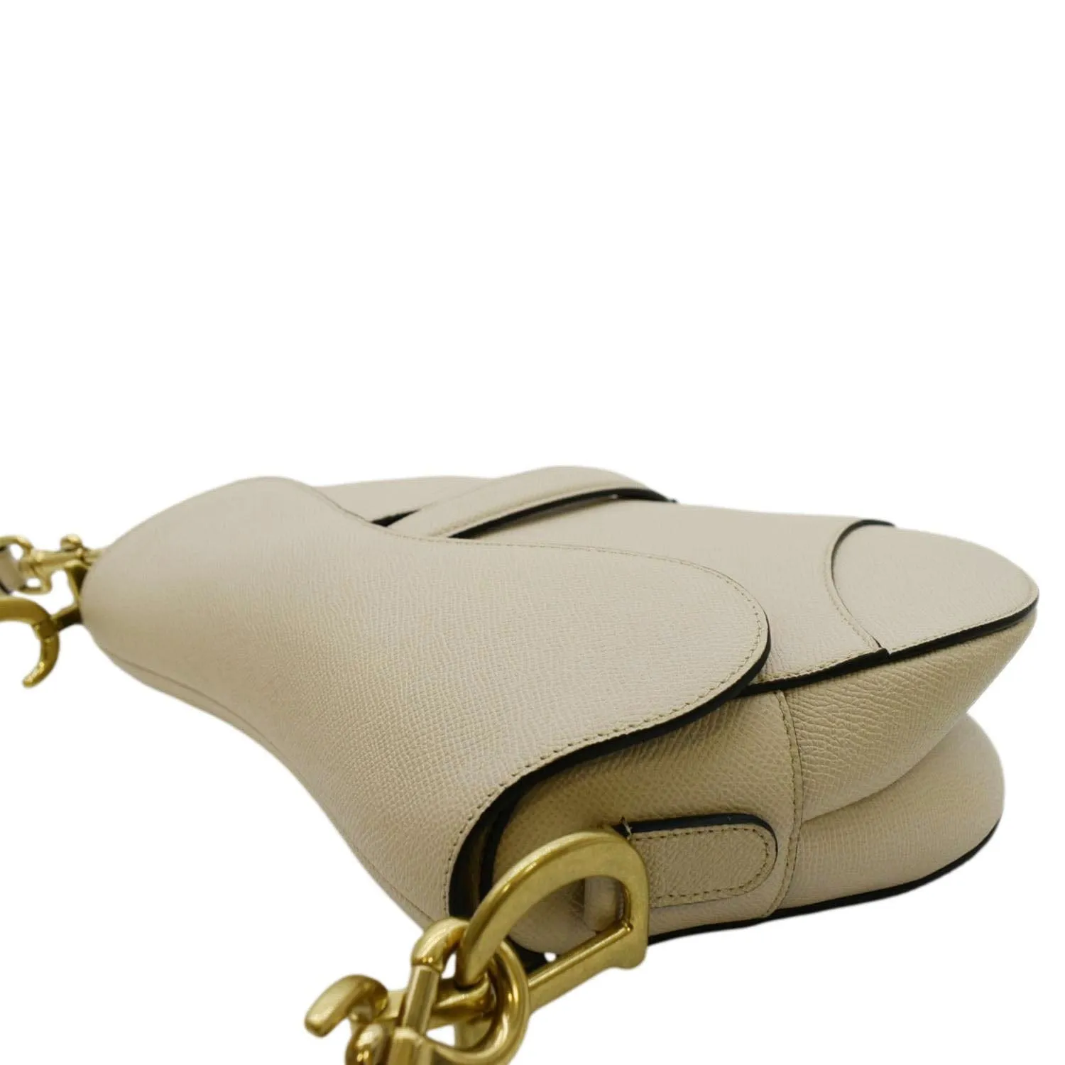 CHRISTIAN DIOR Saddle Grained Calfskin Leather Satchel Shoulder Bag Caramel Beige