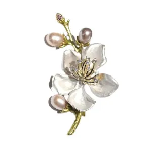 Classic Enamel Freshwater Pearl Peach Blossom Brooch Pin