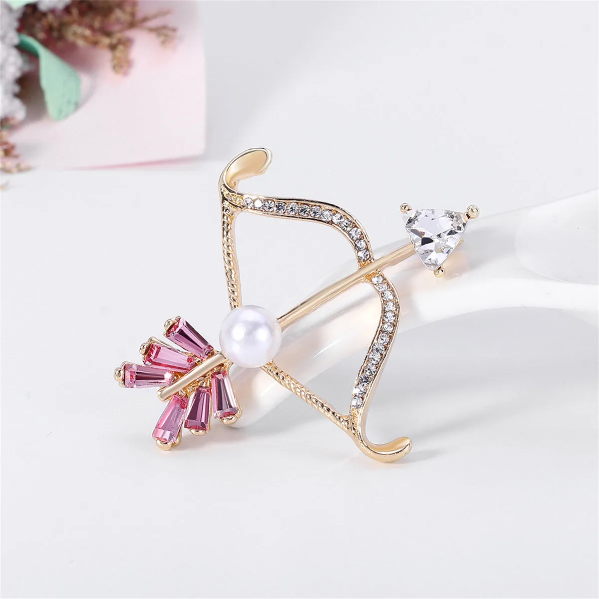 Clear Crystal & Cubic Zirconia Pearl 18k Gold-Plated Bow Arrow Brooch