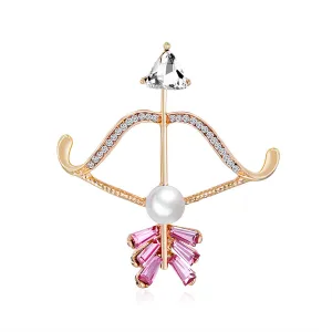 Clear Crystal & Cubic Zirconia Pearl 18k Gold-Plated Bow Arrow Brooch