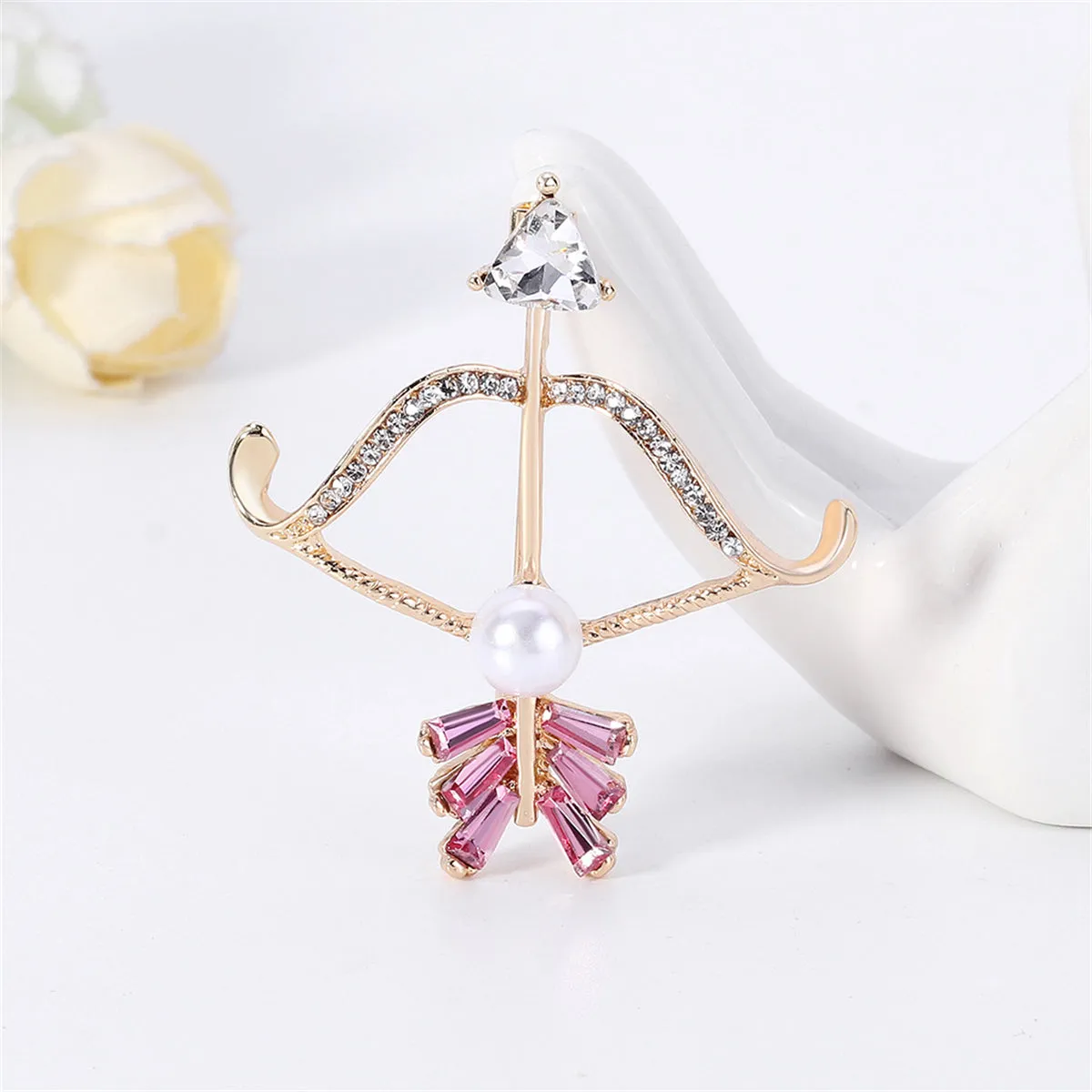 Clear Crystal & Cubic Zirconia Pearl 18k Gold-Plated Bow Arrow Brooch