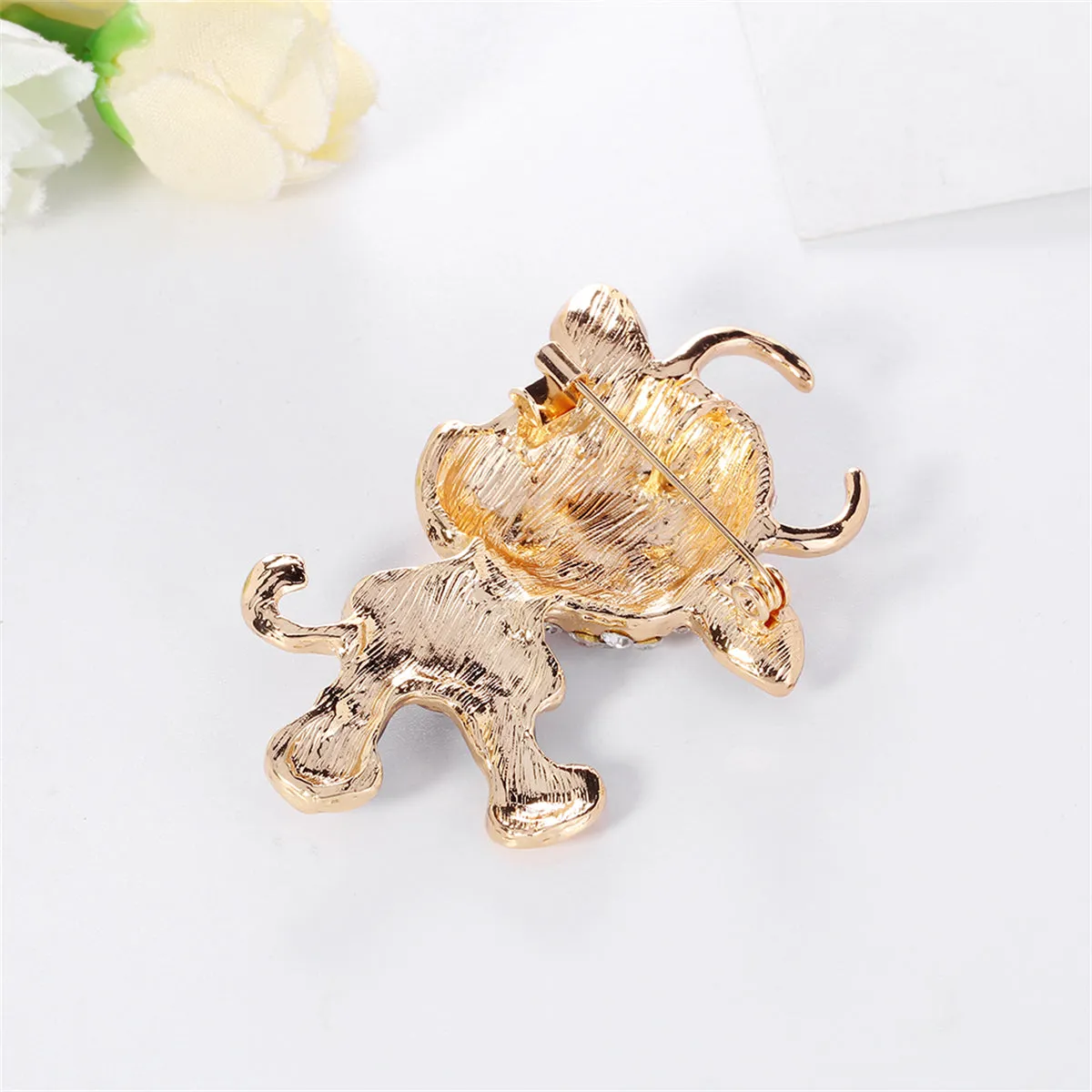 Clear Cubic Zirconia & Gray Enamel Cattle Brooch