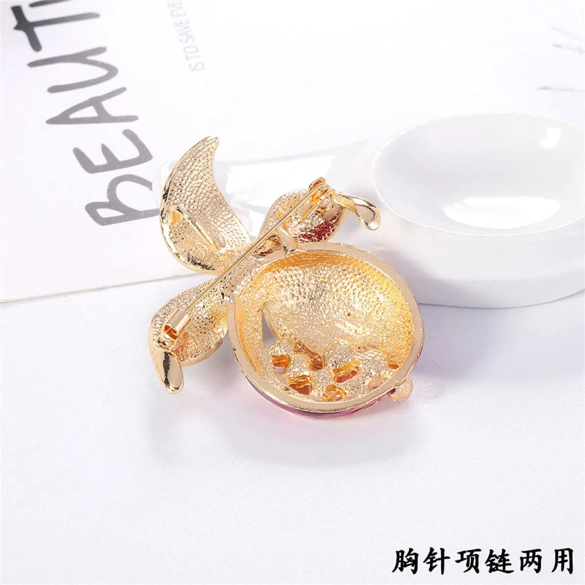 Clear Cubic Zirconia & Pearl Enamel 18K Gold-Plated Pomegranate Brooch