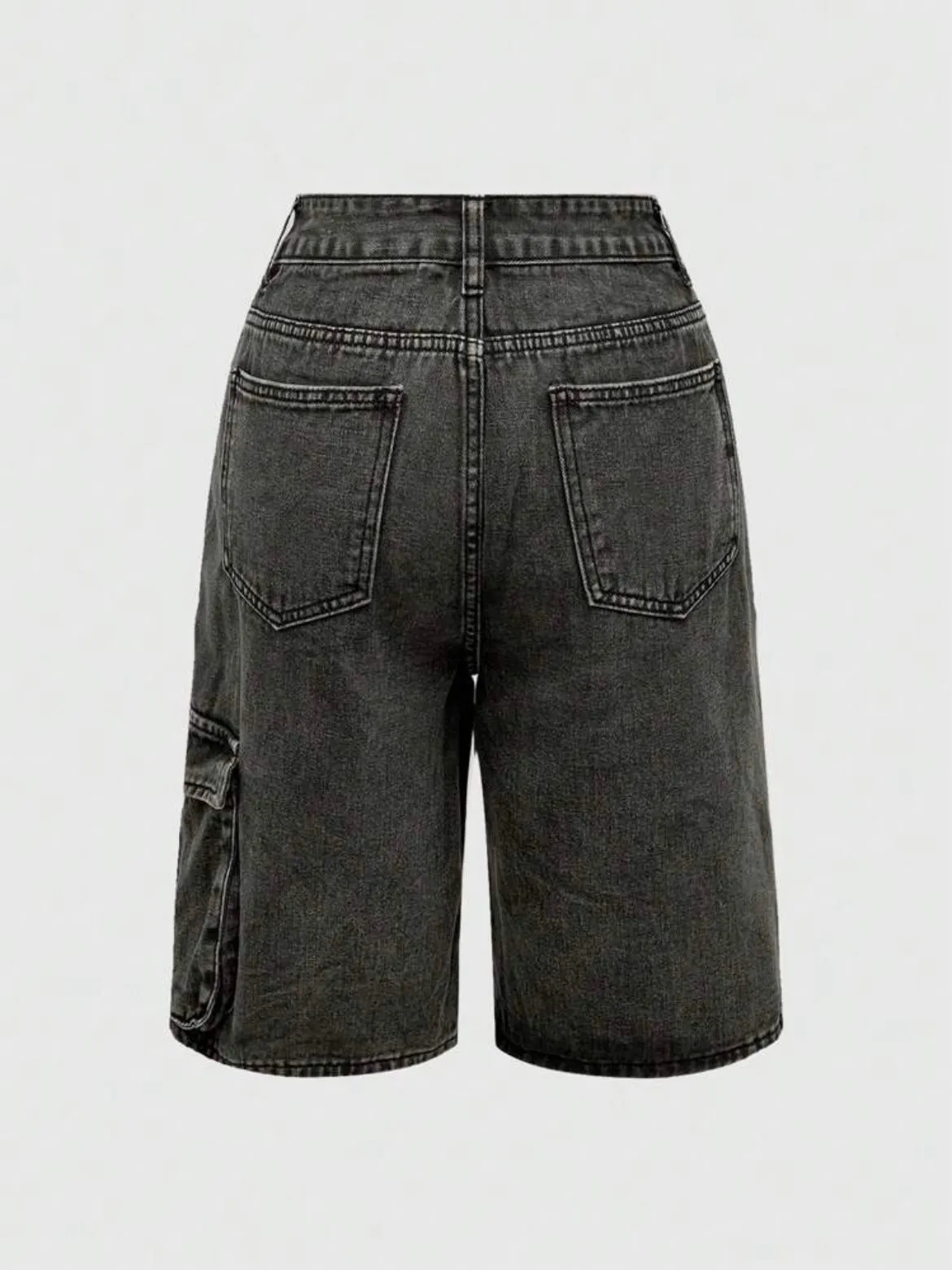 CM-BS093070 Women Casual Seoul Style Star 3D Pocket Distressed Washed Denim Bermuda Shorts - Black