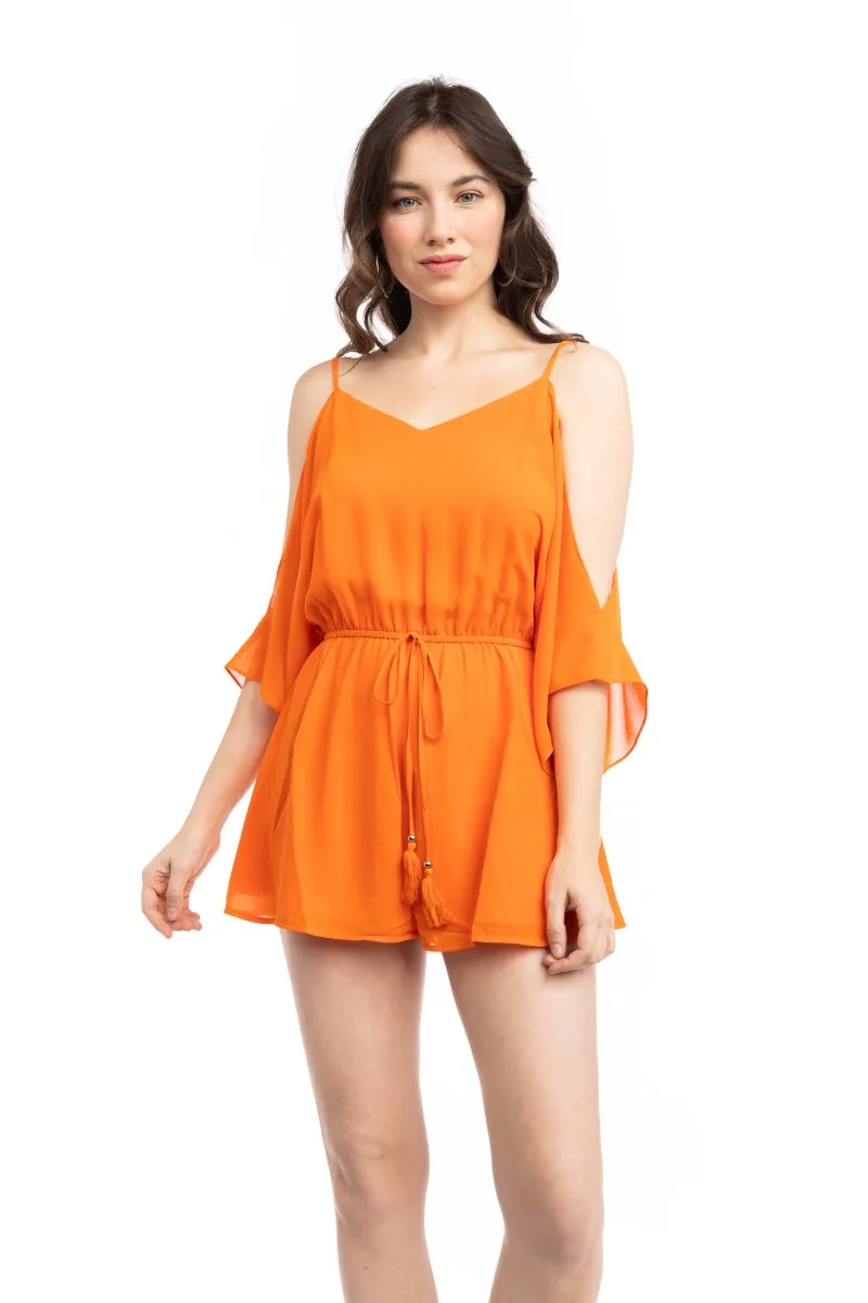 Cold Shoulder Elastic Waist Romper