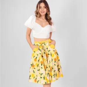 Collectif Dakota Yellow Floral Swing Skirt