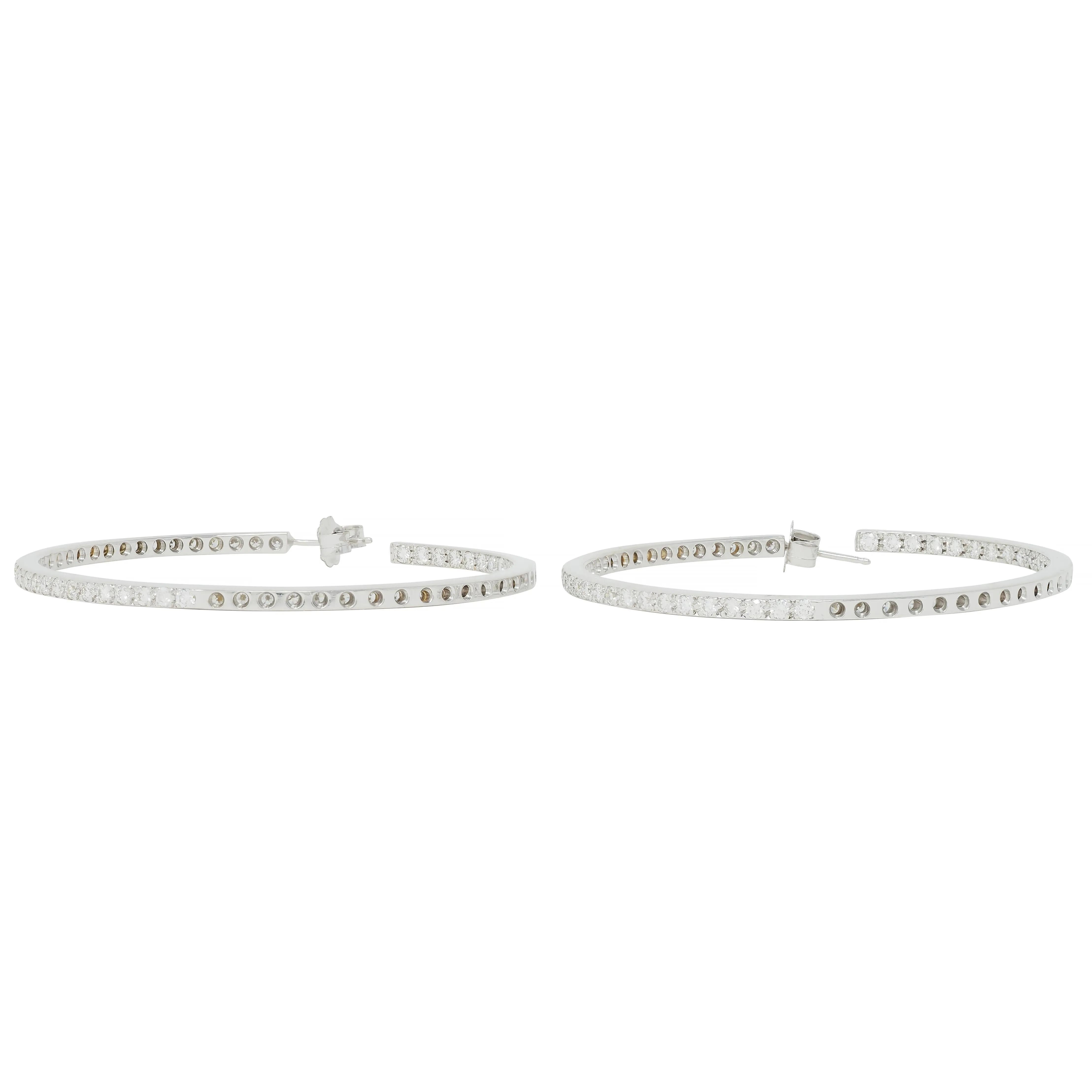 Contemporary 3.60 CTW Diamond 18 Karat White Gold Inside-Outside Hoop Earrings