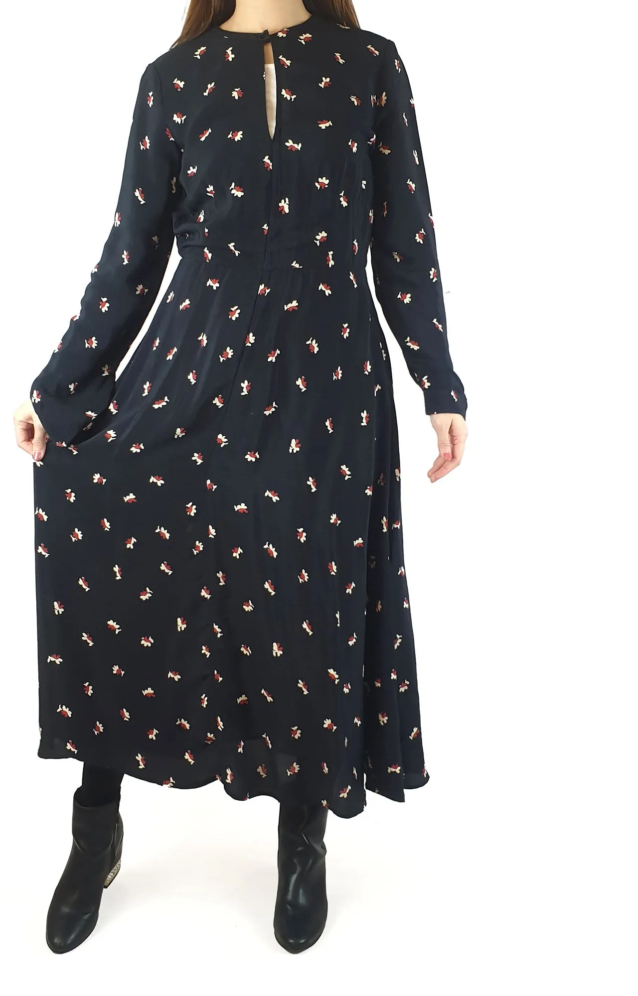 Country Road black flower print long sleeve maxi dress size 10