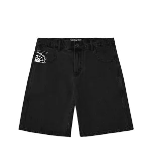 Crawling Death Web Denim Shorts Black