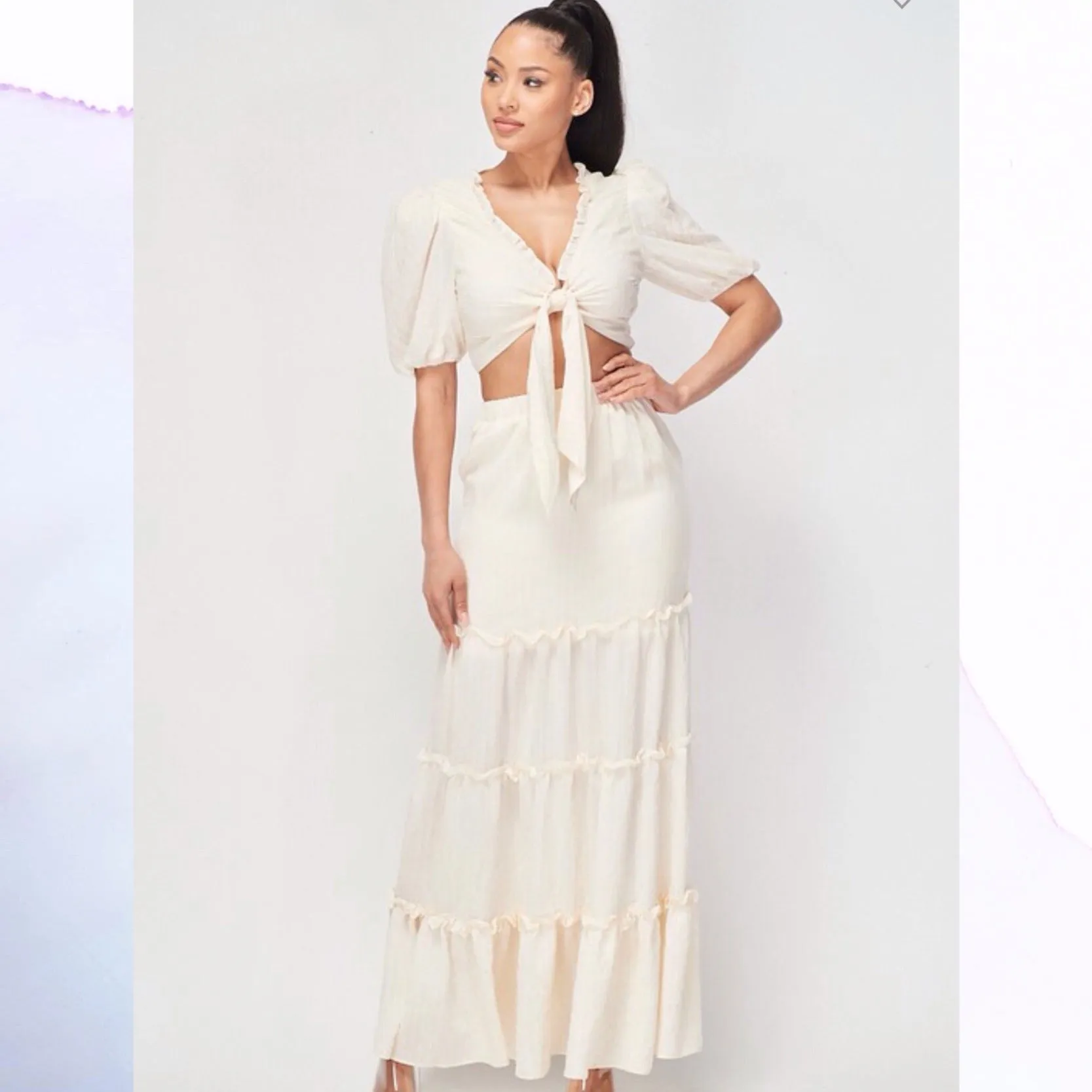 Cream La Villa Skirt Set