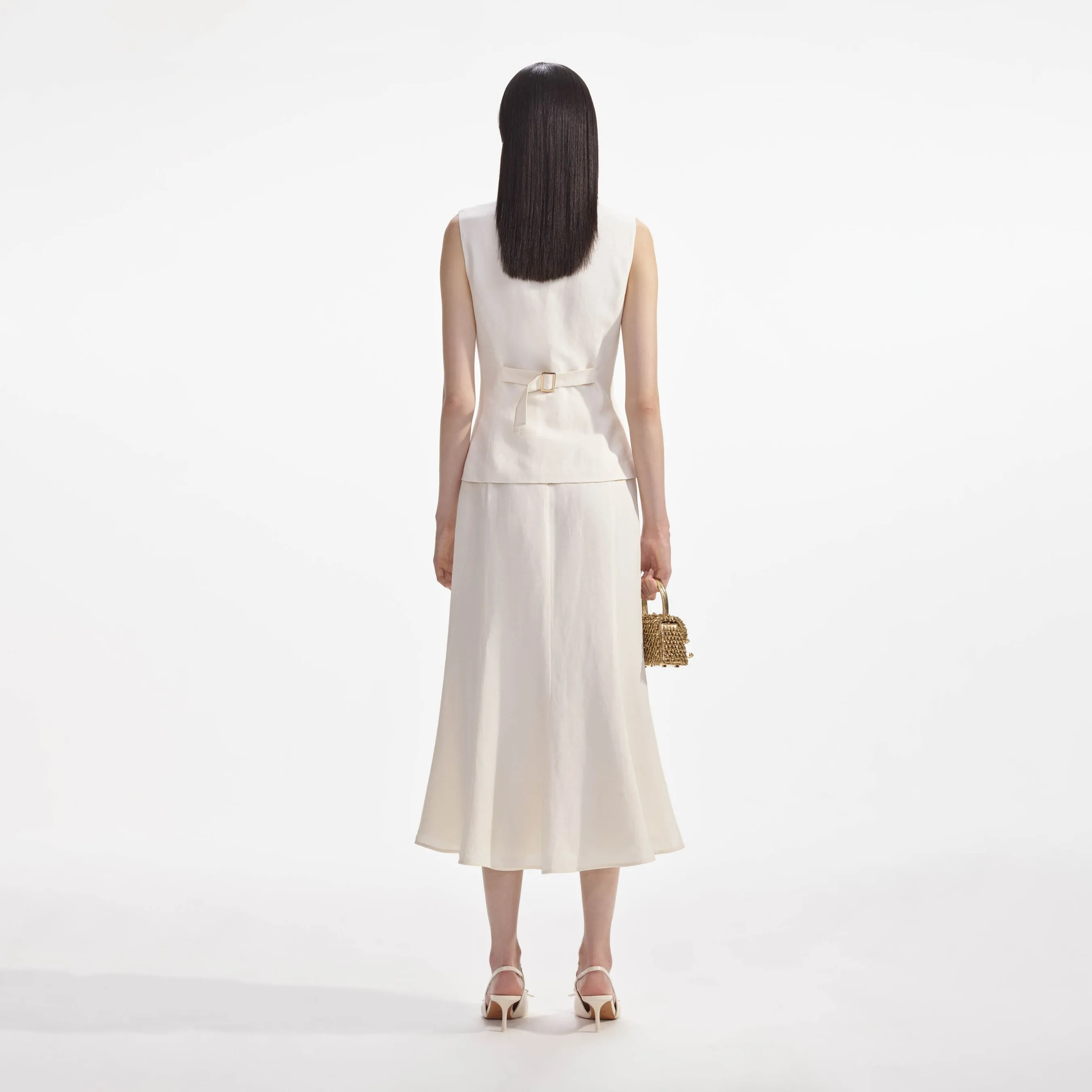 CREAM LINEN MIDI DRESS