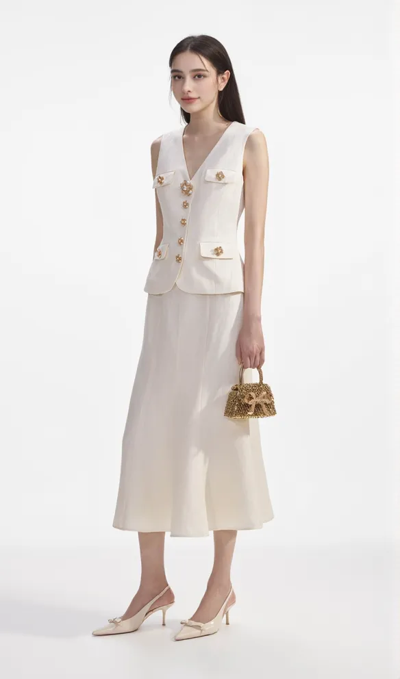 CREAM LINEN MIDI DRESS