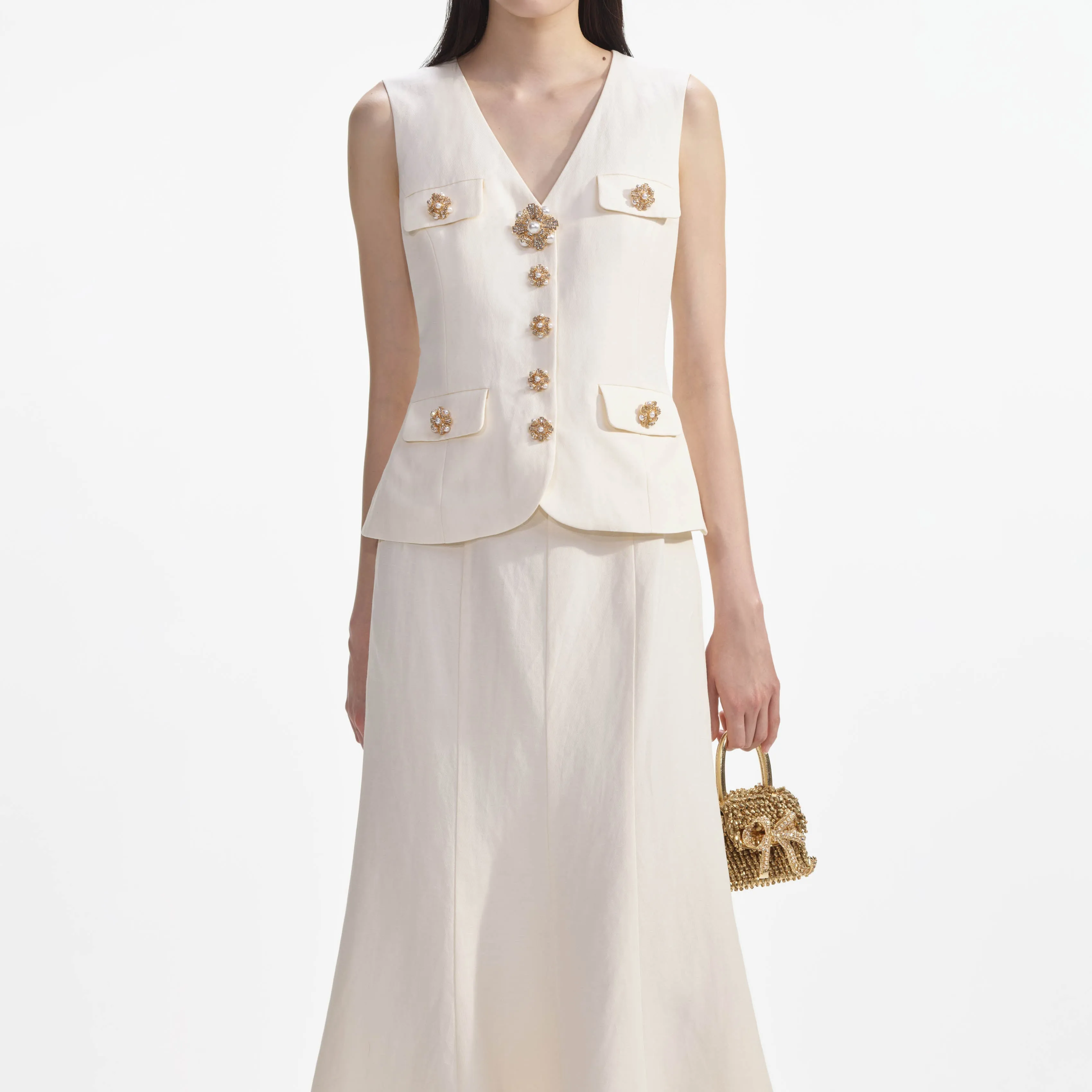 CREAM LINEN MIDI DRESS