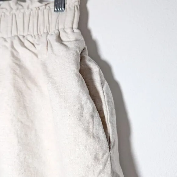 Crescent Linen Blend Paperbag High Rise Shorts Elastic Waist Shorts