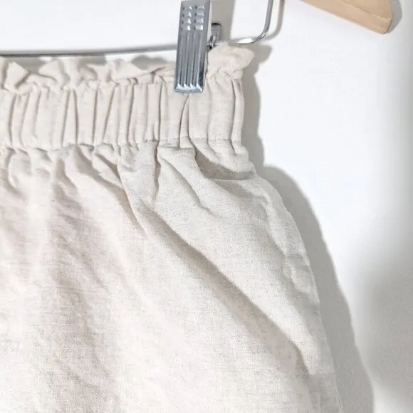 Crescent Linen Blend Paperbag High Rise Shorts Elastic Waist Shorts
