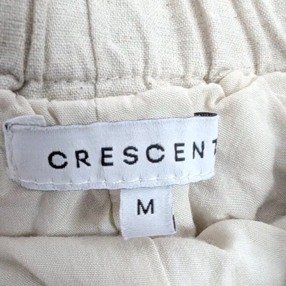 Crescent Linen Blend Paperbag High Rise Shorts Elastic Waist Shorts
