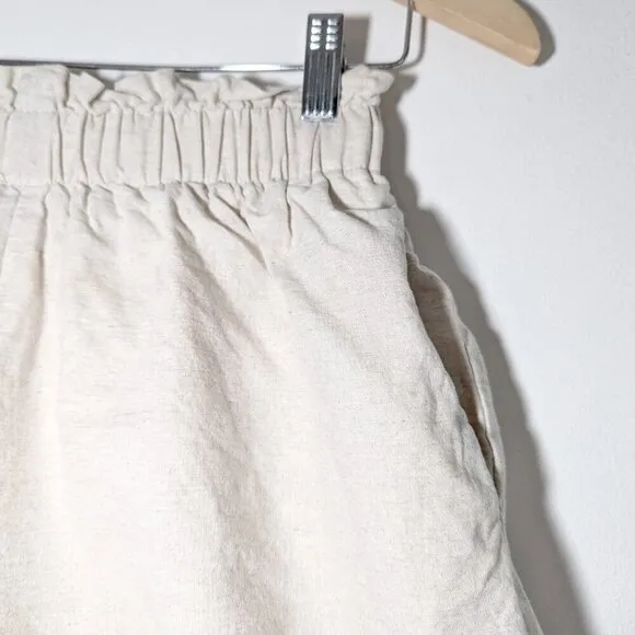 Crescent Linen Blend Paperbag High Rise Shorts Elastic Waist Shorts