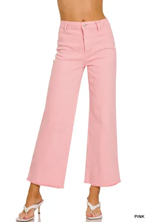Cropped Wide Leg Jeans in Pink
