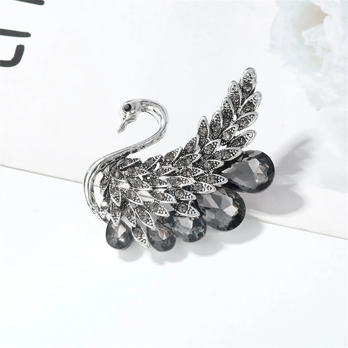 Crystal & Cubic Zirconia Swan Brooch