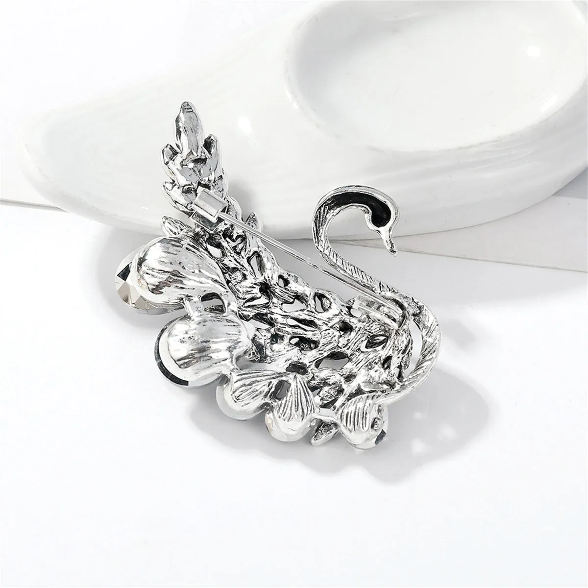 Crystal & Cubic Zirconia Swan Brooch
