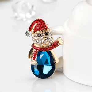 Crystal & Red Cubic Zirconia Snowman Brooch