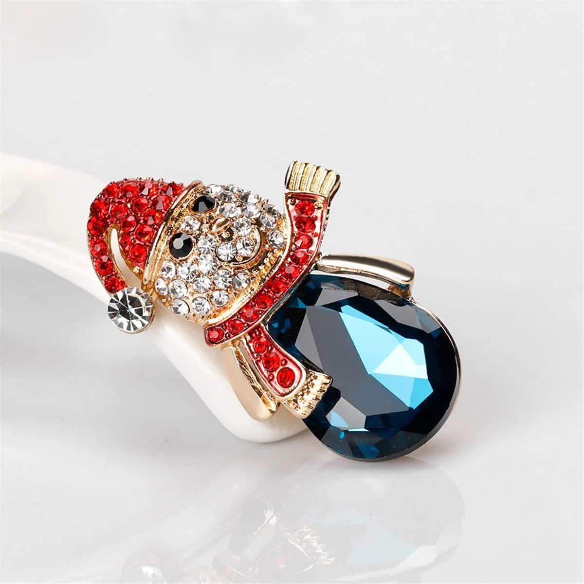 Crystal & Red Cubic Zirconia Snowman Brooch