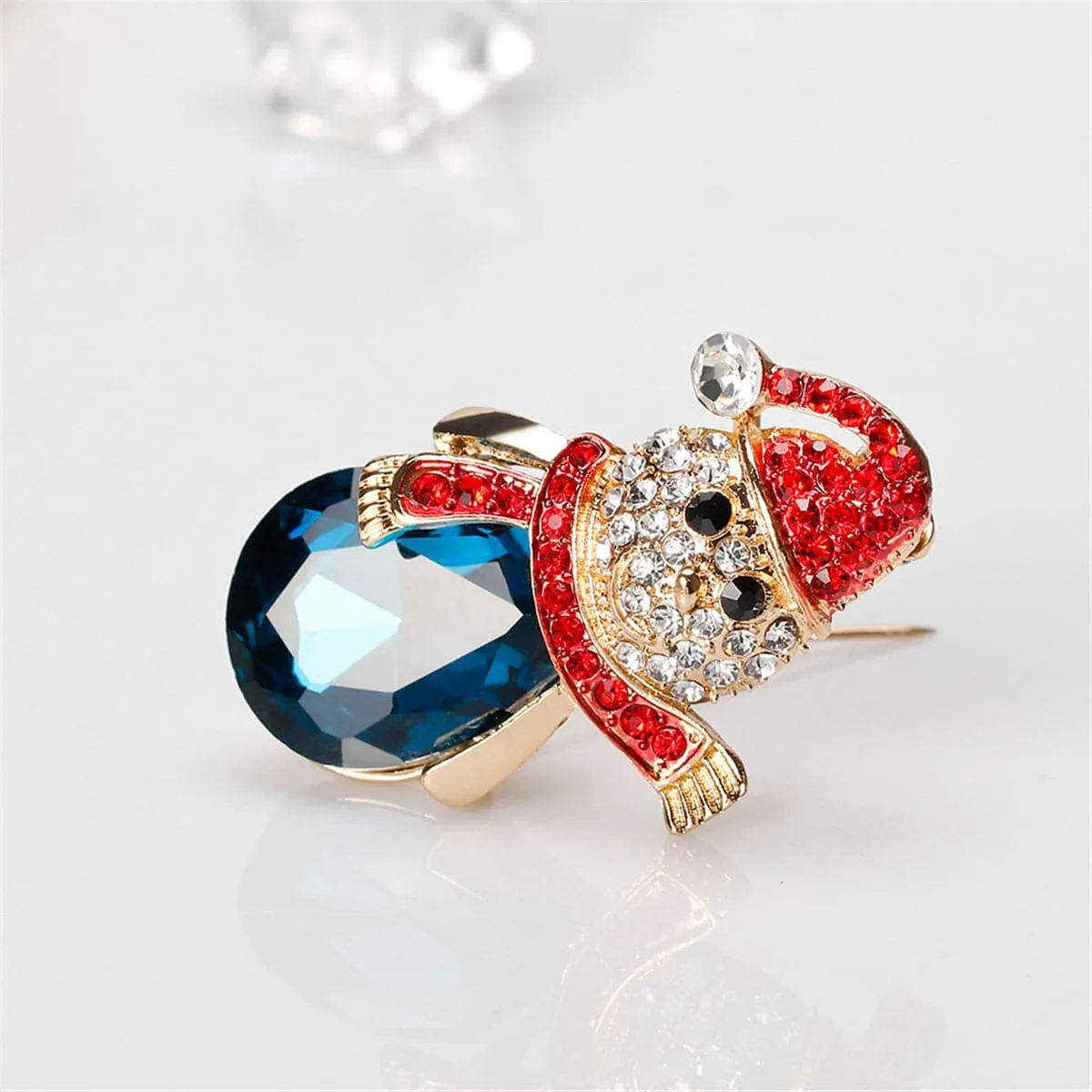 Crystal & Red Cubic Zirconia Snowman Brooch