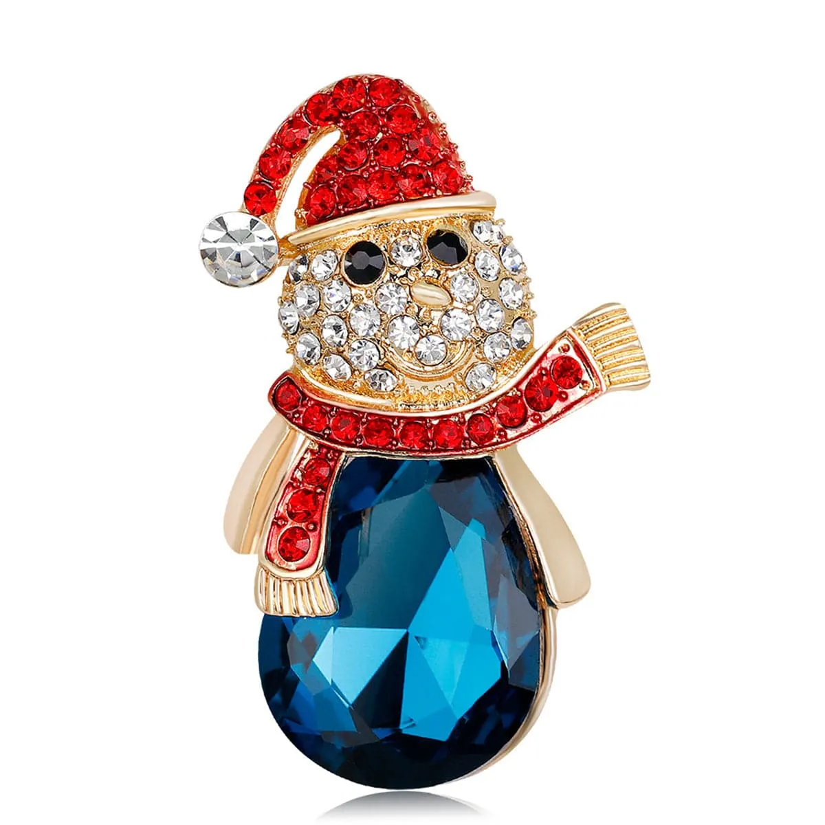 Crystal & Red Cubic Zirconia Snowman Brooch