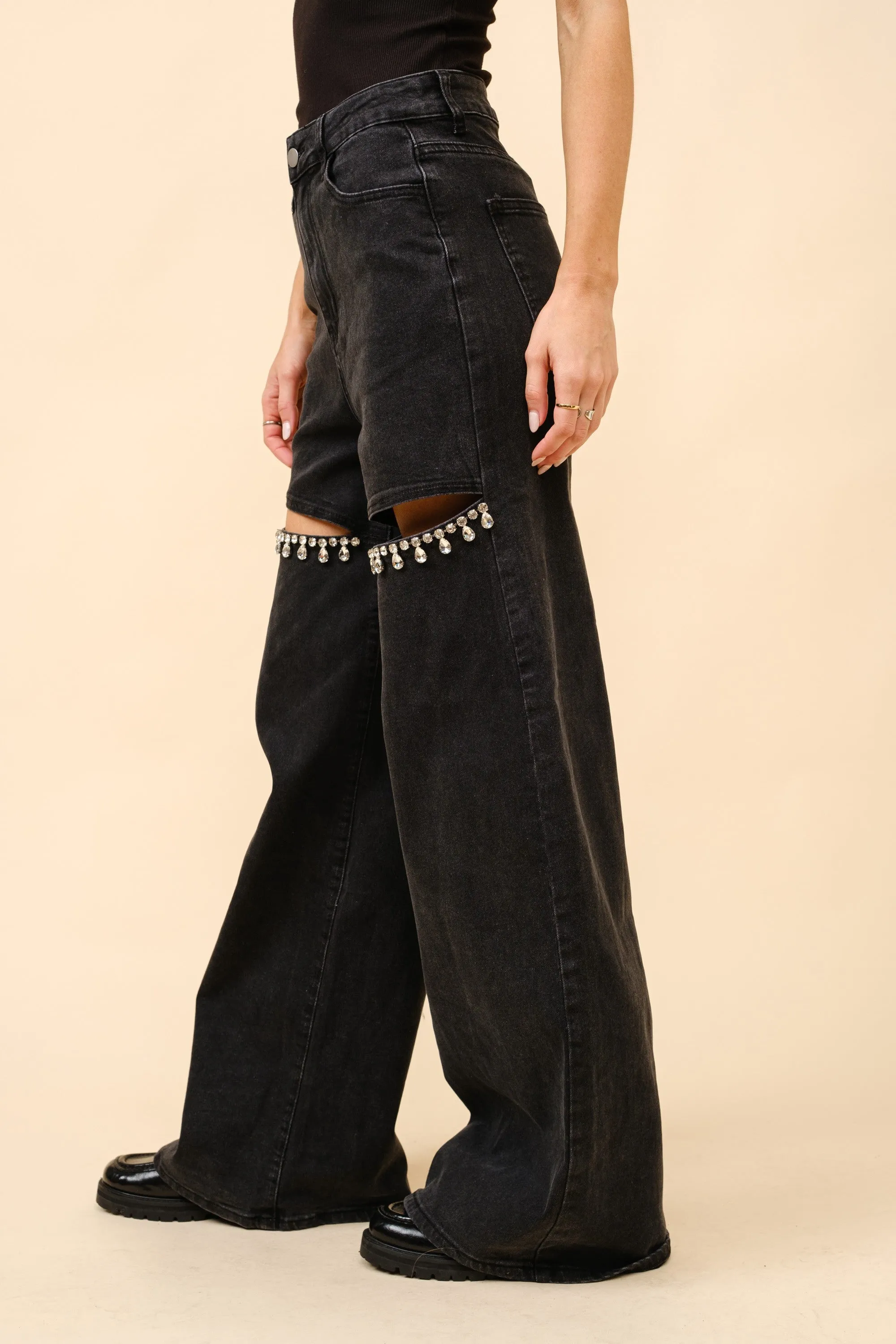 Crystal Detail Wide Leg Jean