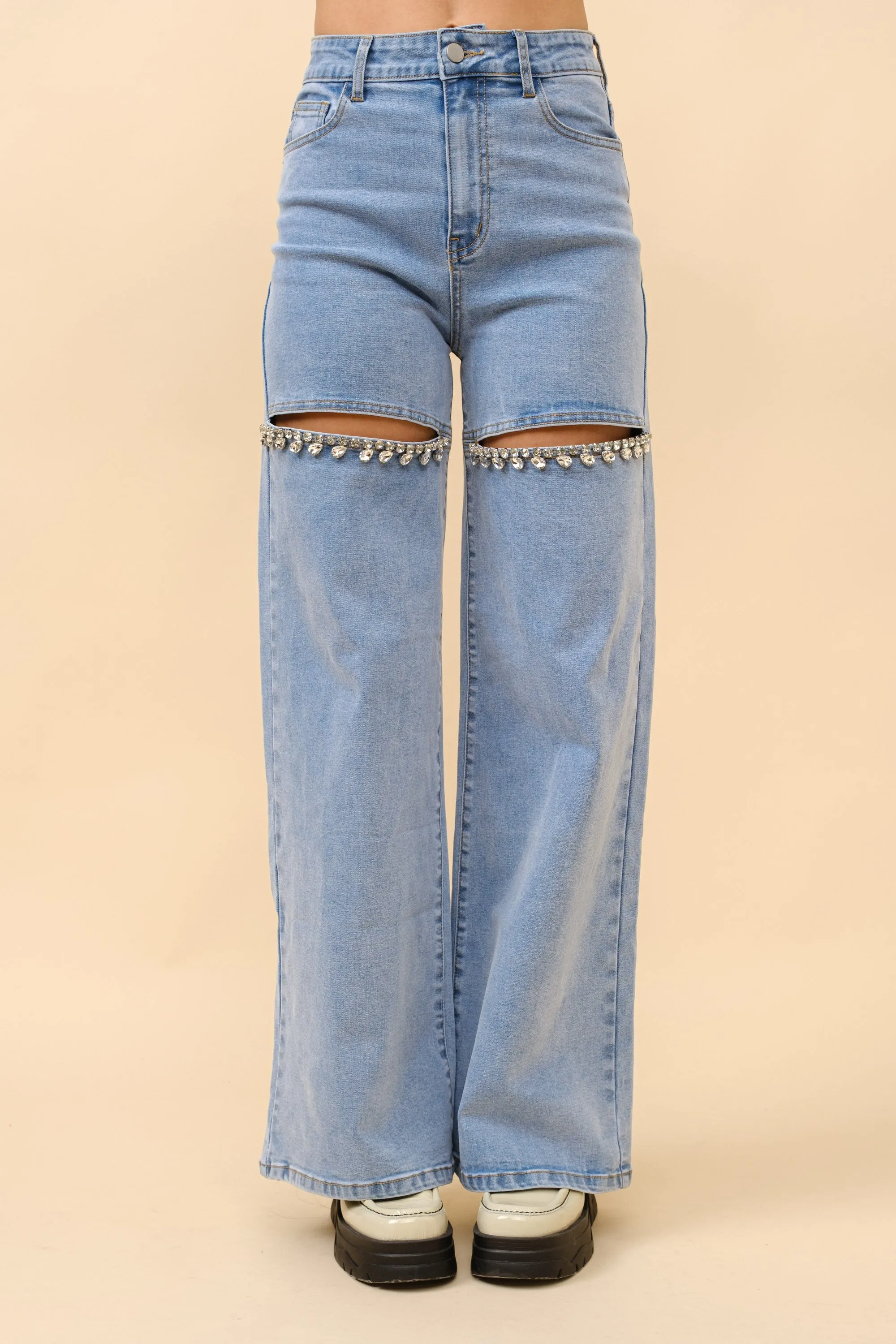 Crystal Detail Wide Leg Jean