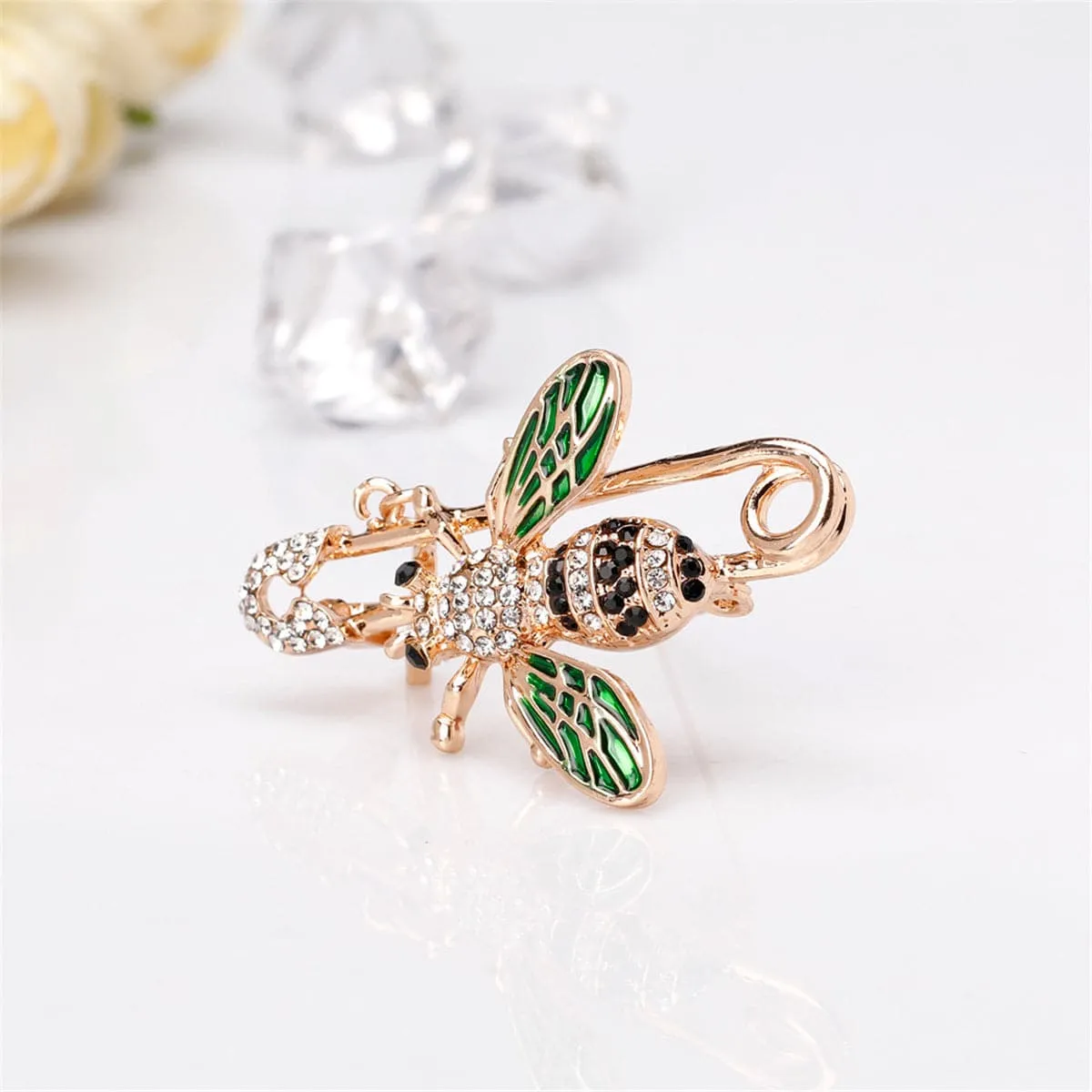 Cubic Zirconia & 18K Gold-Plated Bee & Pin Brooch