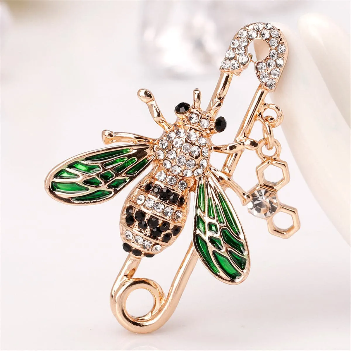 Cubic Zirconia & 18K Gold-Plated Bee & Pin Brooch